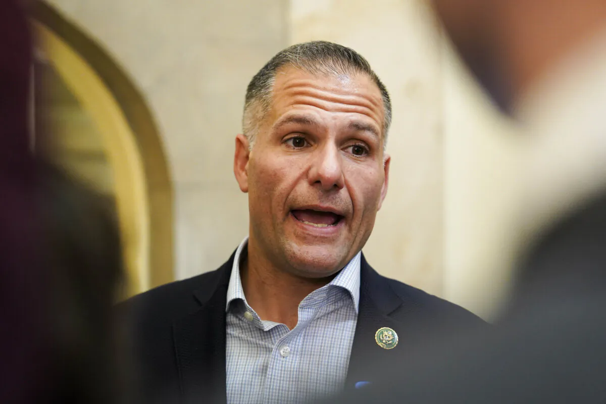 Rep. Marcus Molinaro (R-N.Y.) speaks to reporters in Washington on Oct. 4, 2023. (Madalina Vasiliu/The Epoch Times)