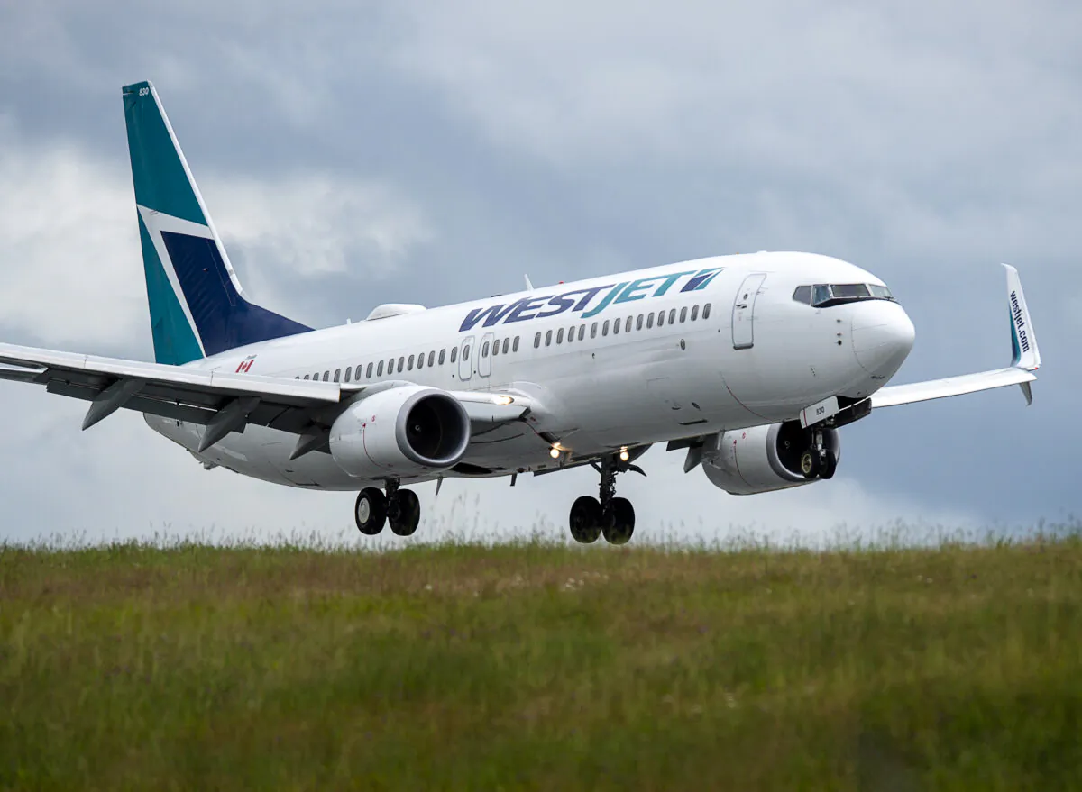 A WestJet flight from Calgary arrives at Halifax Stanfield International Airport in Enfield, N.S., on July 6, 2020. (The Canadian Press/Andrew Vaughan)
