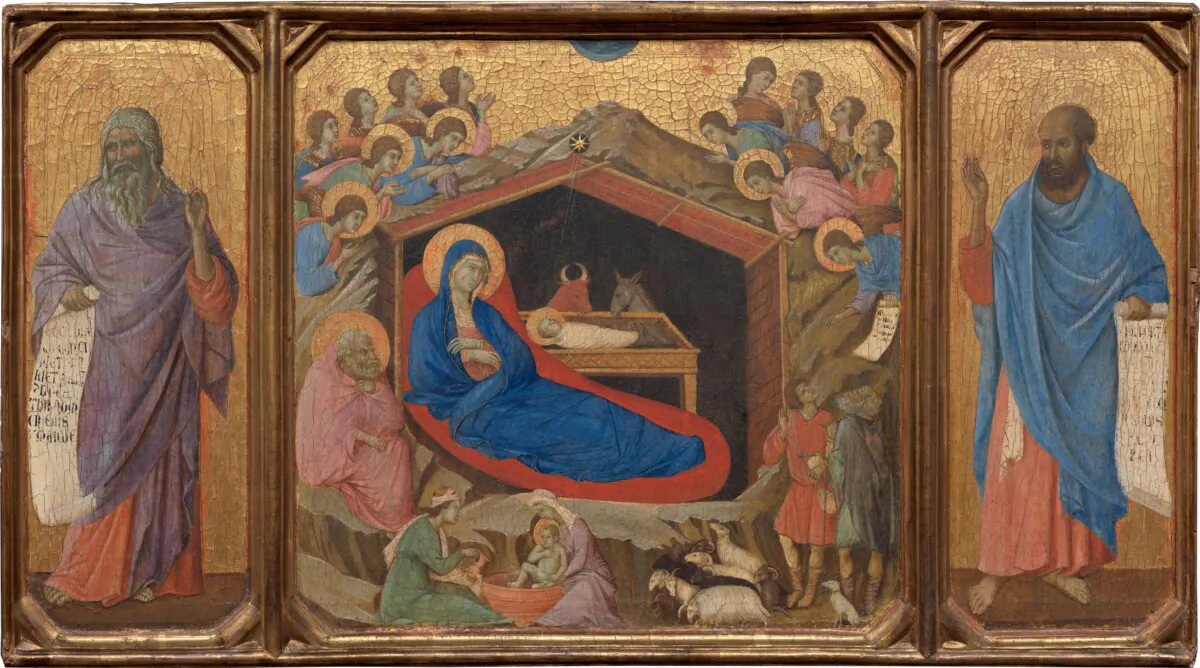 "The Nativity With the Prophets Isaiah and Ezekiel," 1308–1311, by Duccio di Buoninsegna is part of the front side of "Maestà." The National Gallery of Art, Washington. (Public Domain)