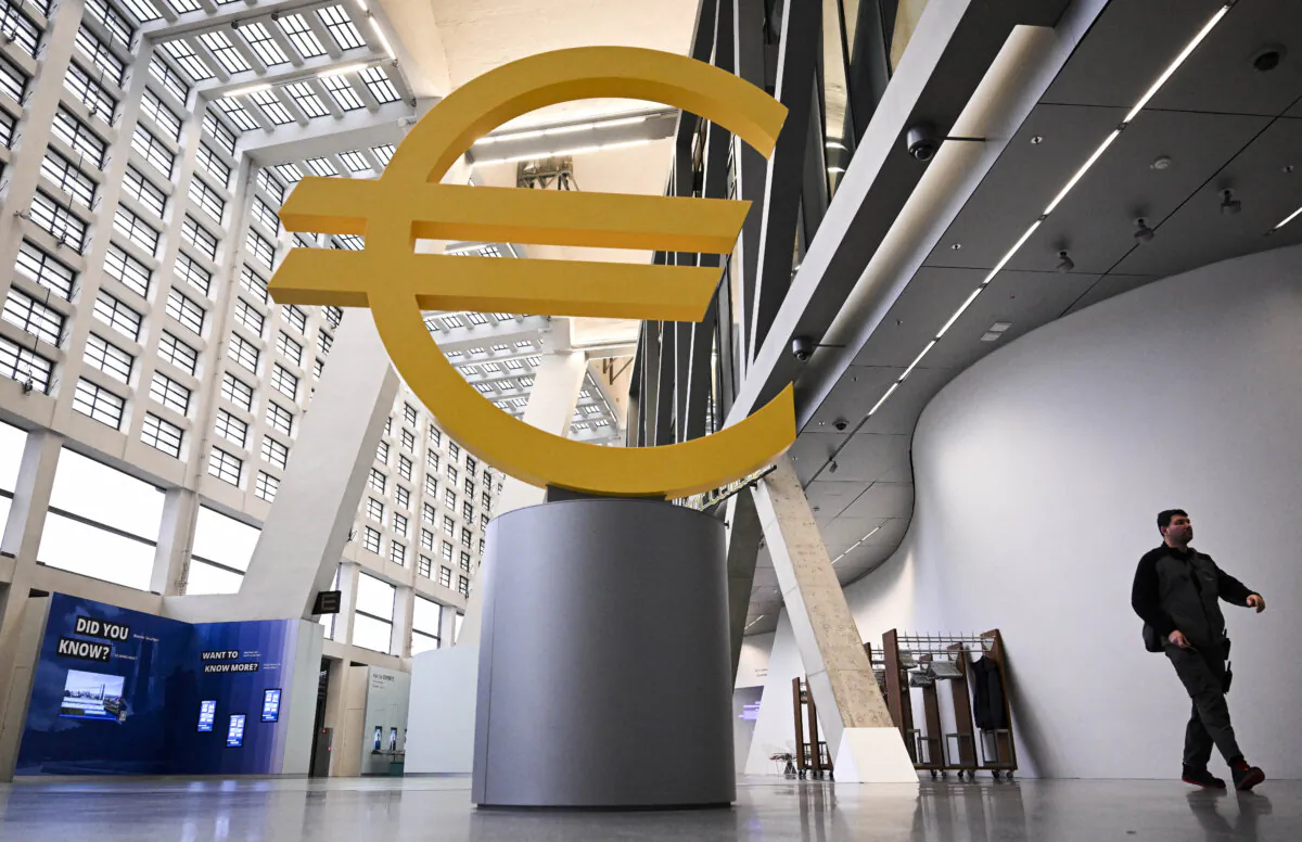 A giant Euro sign at the European Central Bank (ECB) headquarters in Frankfurt am Main, Germany, on Nov. 6, 2024. (Kirill Kudryavtsev/AFP/Getty Images)