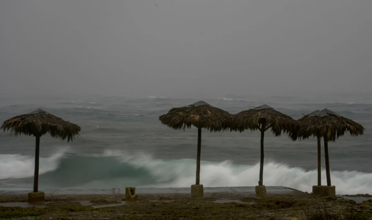 Waves break on the beach during the passing of Hurricane Rafael in Havana, Cuba, on Nov. 6, 2024. (Ramon Espinosa/AP Photo)