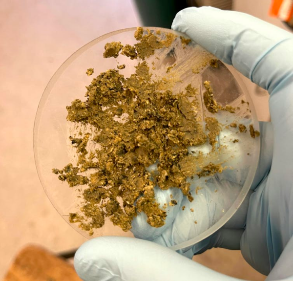 The crushed up interior of one ball, ready for testing.