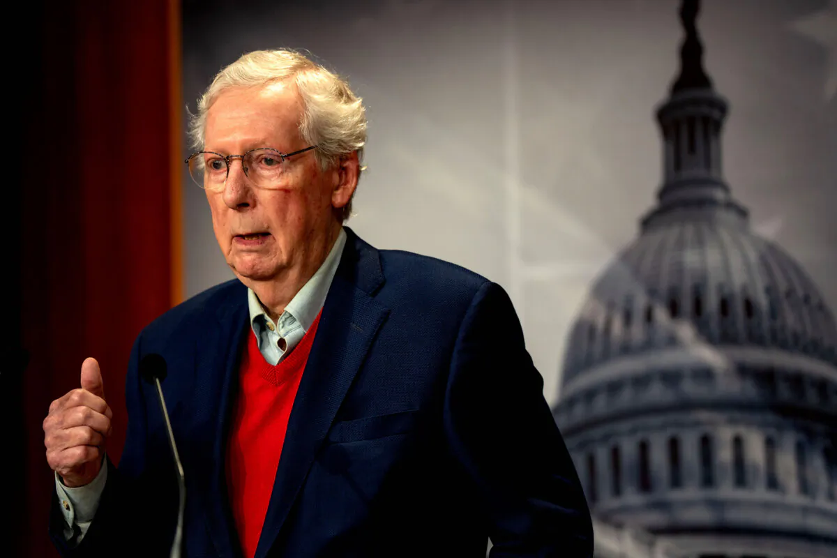 Sen. Mitch McConnell (R-Ky.) speaks during a news conference at the U.S. Capitol in Washington on Nov. 6, 2024. (Kent Nishimura/Getty Images)