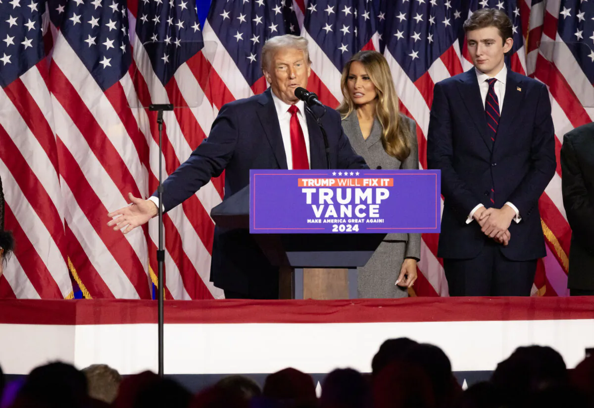 President-elect Donald Trump speaks to supporters after winning the presidential election in West Palm Beach, Fla., on Nov. 6, 2024. (John Fredricks/The Epoch Times)