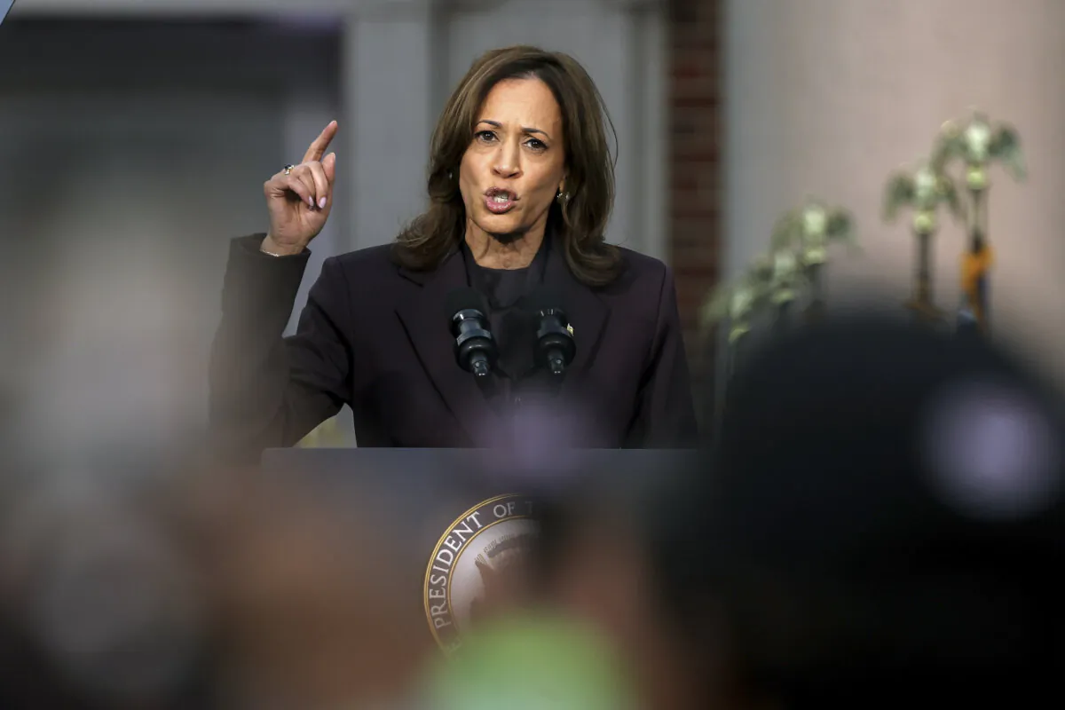 Democratic presidential nominee, Vice President Kamala Harris speaks on stage as she concedes the election, at Howard University in Washington on Nov. 6, 2024. (Justin Sullivan/Getty Images)