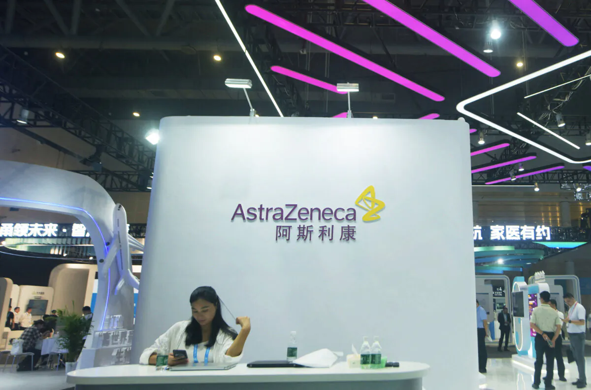 The AstraZeneca stand is seen at the Zhejiang Medical Equipment Expo in Hangzhou, Zhejiang province, China, on Oct. 31, 2024. (STR/AFP via Getty Images)
