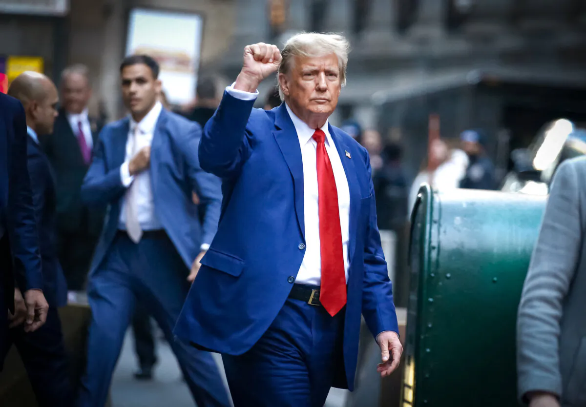 Former President Donald Trump departs after attending the civil fraud trial against the Trump Organization in New York State Supreme Court in New York City on Jan. 11, 2024. (John Lamparski/AFP via Getty Images)