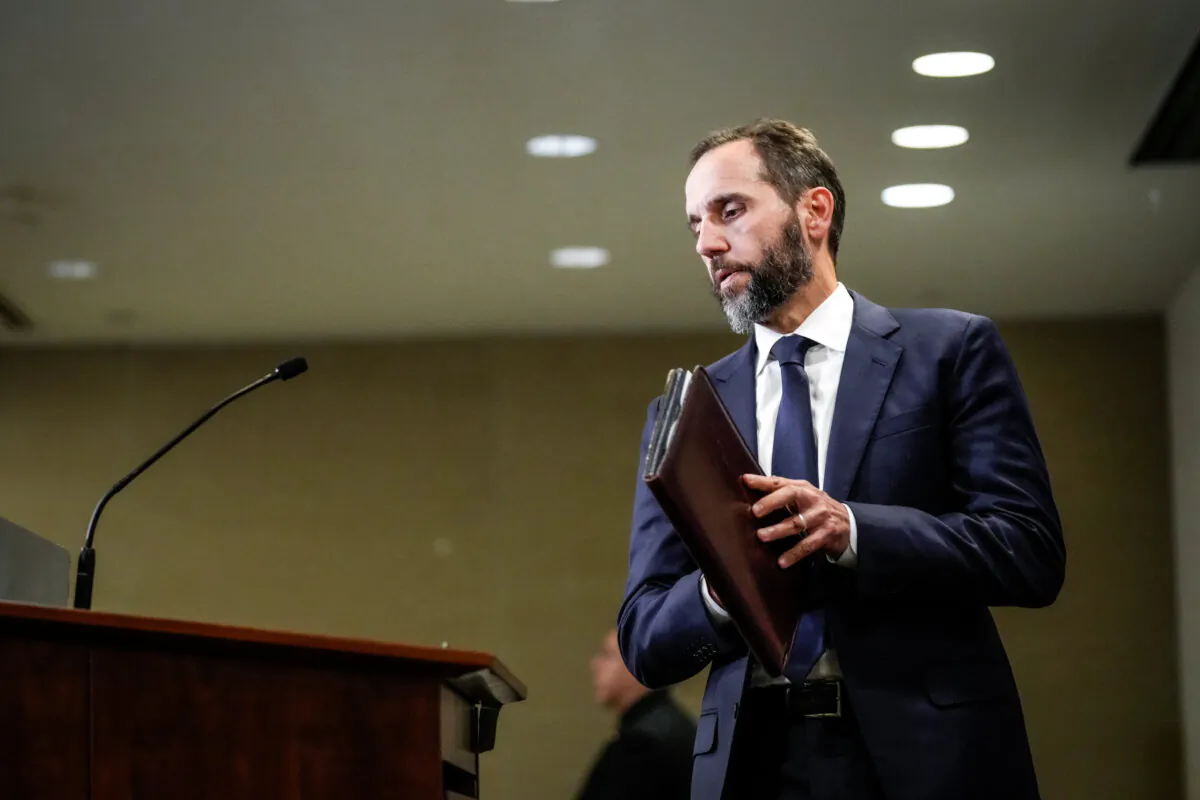 Special counsel Jack Smith prepares to speak about an indictment against former President Donald Trump in Washington on Aug. 1, 2023. (Drew Angerer/Getty Images)