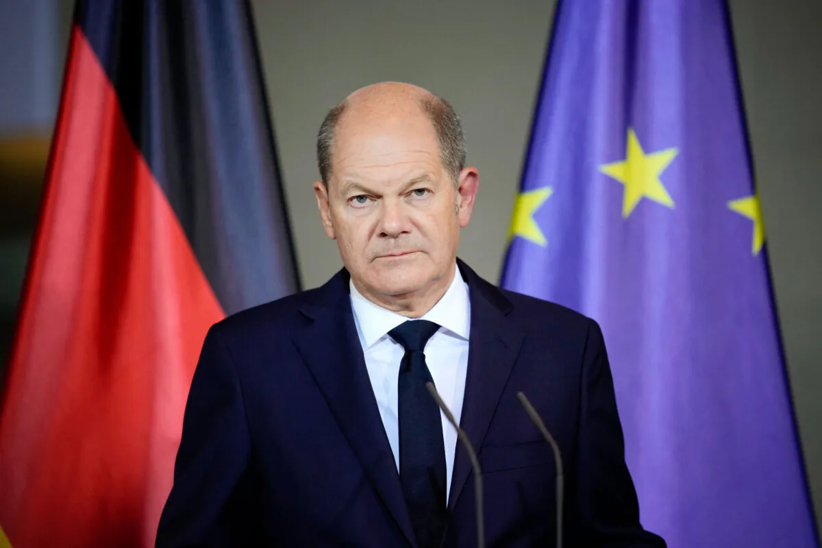 German Chancellor Olaf Scholz attends a joint press conference with NATO Secretary General Mark Rutte in the chancellory in Berlin on Nov. 4, 2024. (Ebrahim Noroozi/AP Photo)