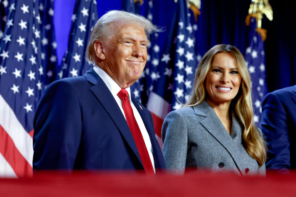 Former President Donald Trump and former first lady Melania Trump during an election night event at the Palm Beach Convention Center in West Palm Beach, Fla., on Nov. 6, 2024. (Chip Somodevilla/Getty Images)