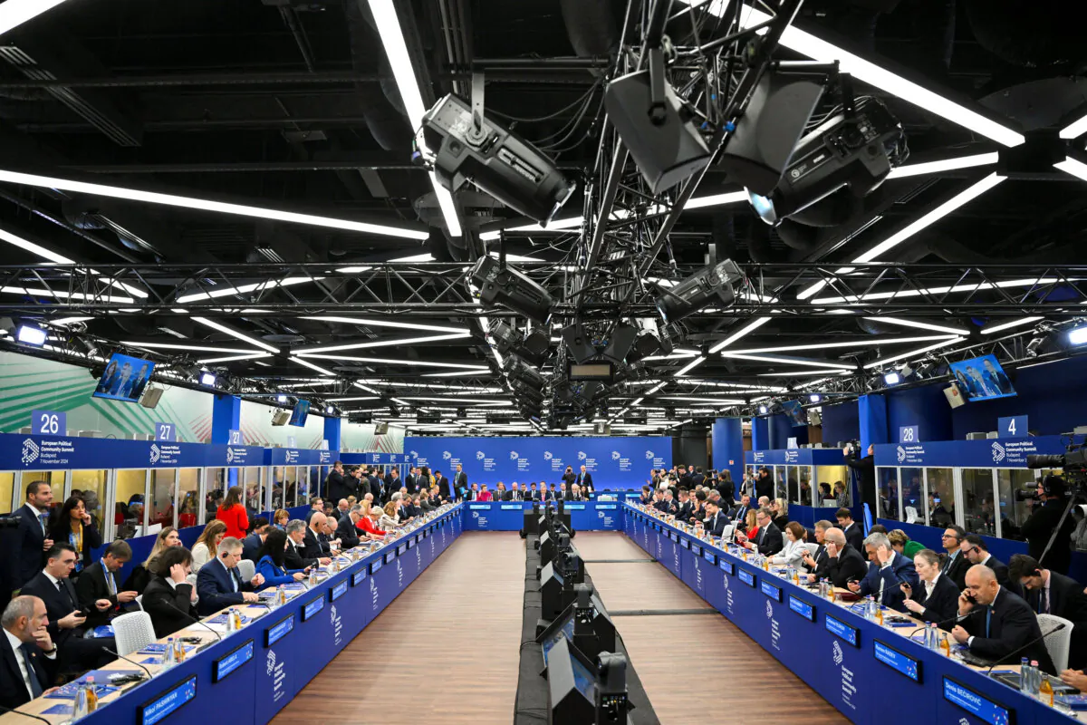 A general view of leaders attending the European Political Community Summit at the Puskas Arena in Budapest, Hungary, on Nov. 7, 2024. (Marton Monus/Reuters)