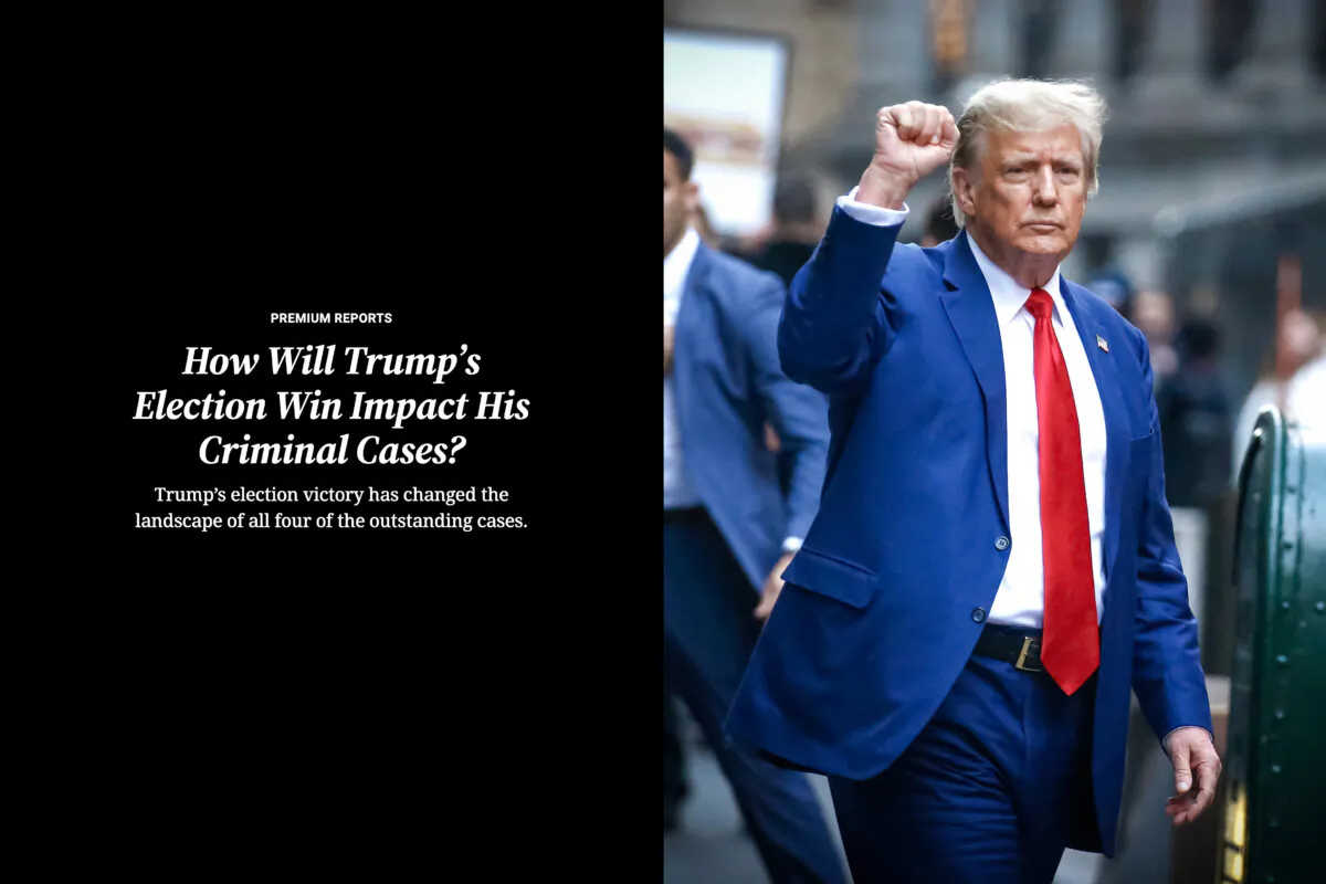 Former President Donald Trump departs after attending the civil fraud trial against the Trump Organization in New York State Supreme Court in New York City on Jan. 11, 2024. (John Lamparski/AFP via Getty Images)