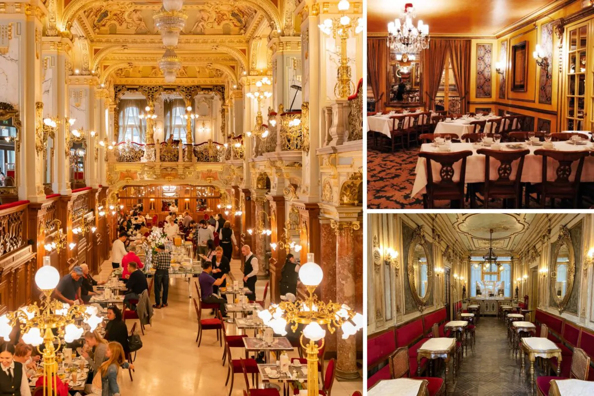 Some of the most beautiful cafes in the world have great design and a rich history. (Composition by The Epoch Times, photos by Kit Leong, ReiKlaus, Julie Mayfeng/Shutterstock)