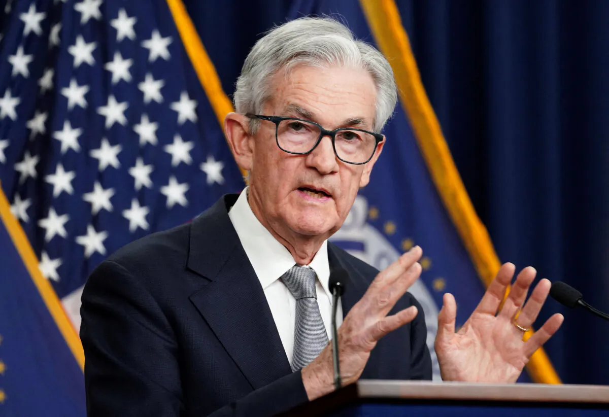 Federal Reserve Board Chair Jerome Powell answers a question at a press conference following a closed two-day meeting of the Federal Open Market Committee on interest rate policy at the Federal Reserve in Washington on Nov. 1, 2023. (Kevin Lamarque/Reuters)