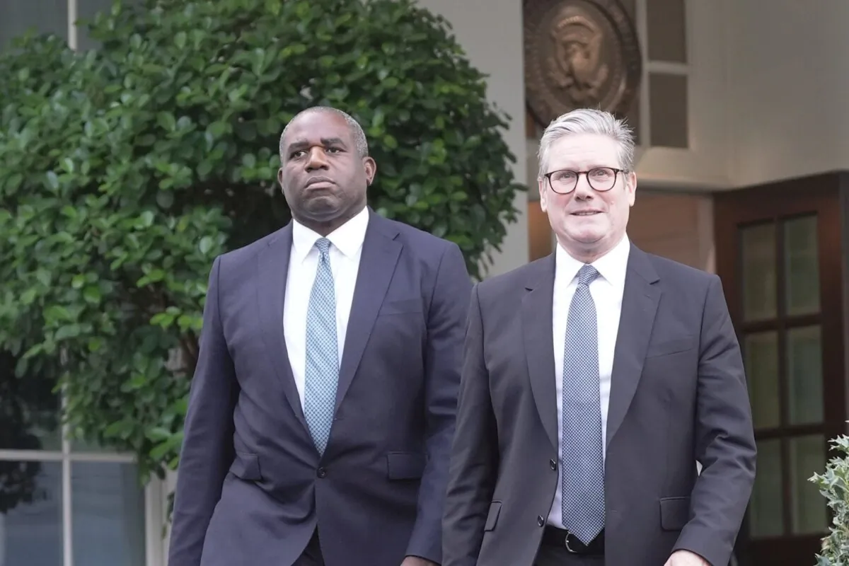 UK Prime Minister Sir Keir Starmer (R) and Foreign Secretary David Lammy leave the White House following a meeting with U.S. President Joe Biden, in Washington, D.C., on Sept. 13, 2024. (Stefan Rousseau/PA)