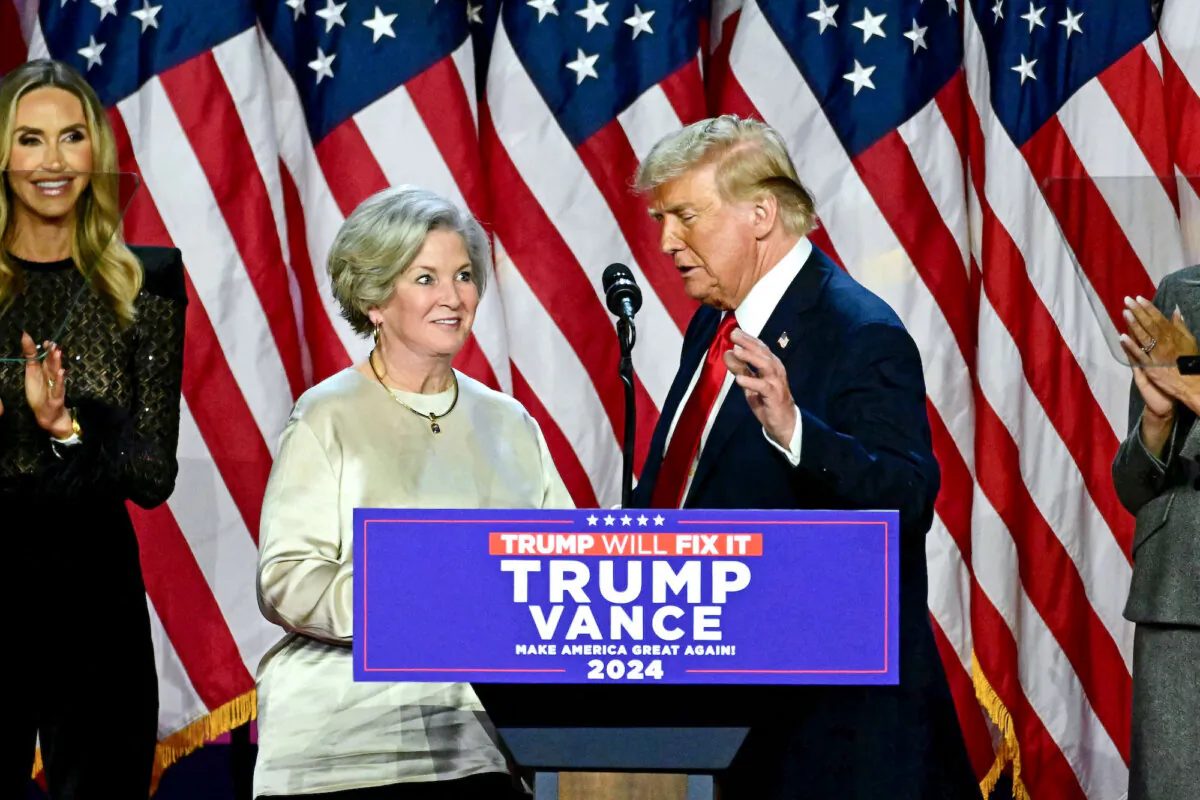 President-elect Donald Trump greets his campaign manager Susie Wiles (L) during an election night event at the West Palm Beach Convention Center in West Palm Beach, Fla., on Nov. 6, 2024. (Jim Watson/AFP/Getty Images)