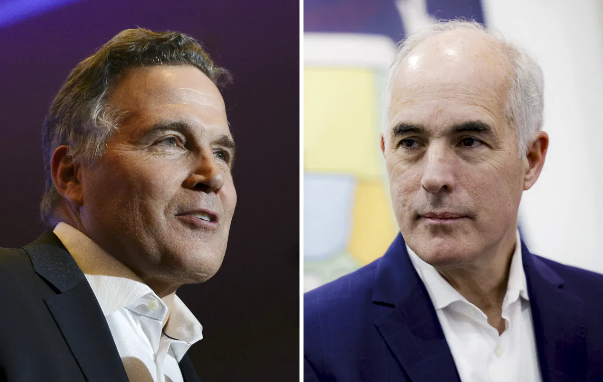 (Left) Republican Senate candidate Dave McCormick in an undated file photograph; (Right) Sen. Bob Casey (D-Pa.) in an undated file photograph. (Getty Images)