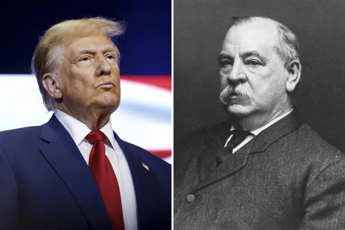 (Left) Former President and Republican presidential candidate Donald Trump in Zebulon, Ga., on Oct. 23, 2024; (Right) President Grover Cleveland, (1837-1908), 24th president of the United States. (Anna Moneymaker/Getty Images; Courtesy of the National Archives/Newsmakers/Getty Images/TNS)