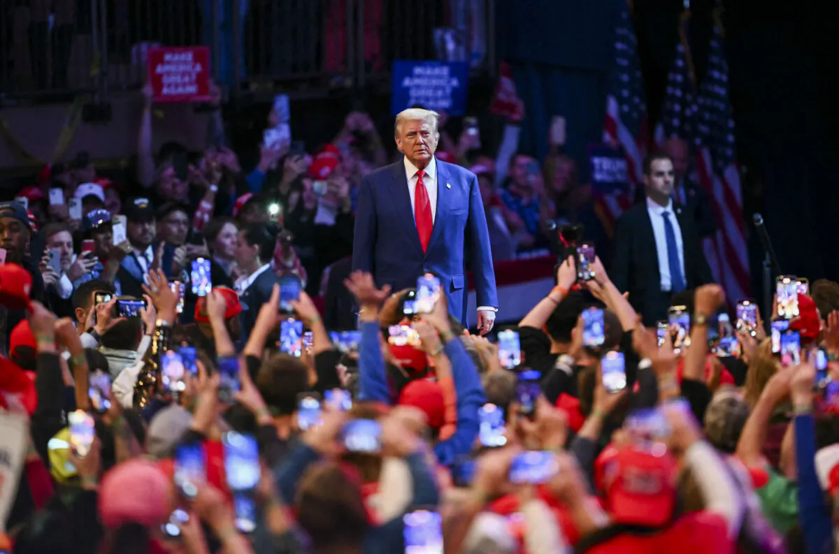 Former President and Republican presidential candidate Donald Trump arrives to speak during a campaign rally at Madison Square Garden in New York, on Oct. 27, 2024. (Angela Weiss/AFP via Getty Images)