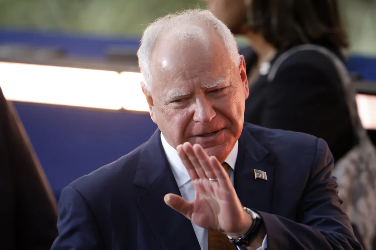 Democratic vice presidential nominee Minnesota Gov. Tim Walz reacts as Democratic presidential nominee Vice President Kamala Harris concedes the election during a speech at Howard University in Washington on Nov. 6, 2024. (Kevin Dietsch/Getty Images)
