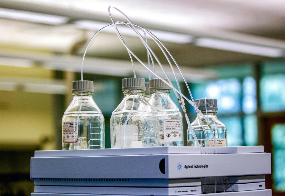 Equipment used to test for perfluoroalkyl and polyfluoroalkyl substances, known collectively as PFAS, in drinking water at Trident Laboratories in Holland, Mich., on June 18, 2018. (Cory Morse/The Grand Rapids Press via AP)