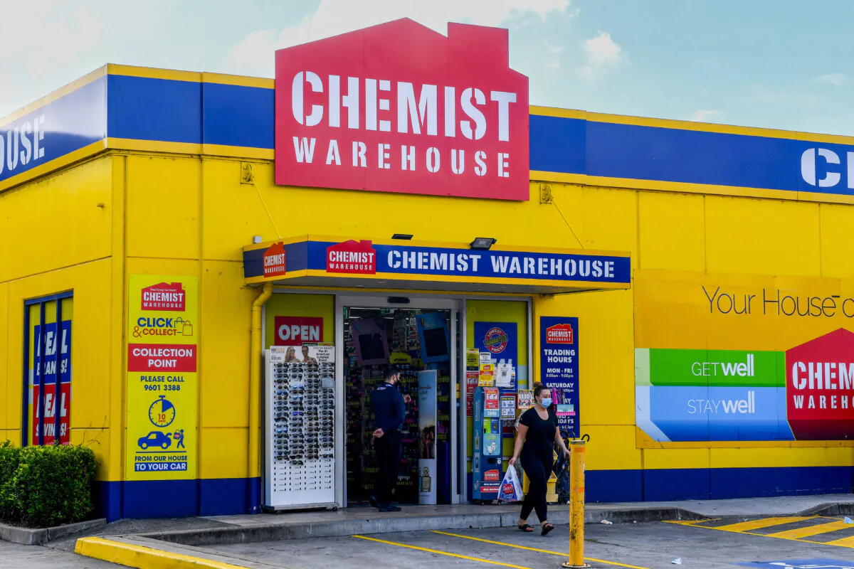 Chemist Warehouse store at The Grove Liverpool shopping site in Sydney, Australia, on Dec. 2, 2021. (AAP Image/Bianca De Marchi)
