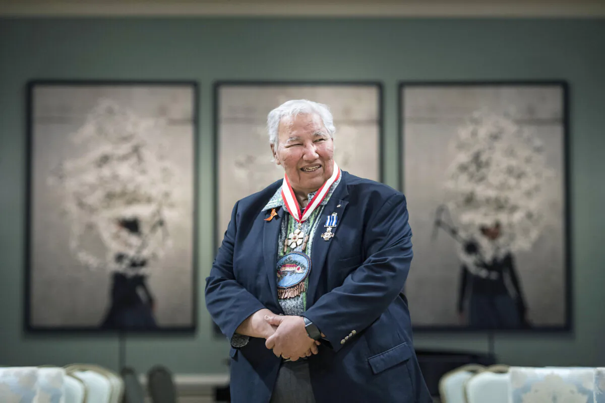 Murray Sinclair, a former judge, senator and chair of the Truth and Reconciliation Commission, stands in the ballroom at Rideau Hall after being invested as a companion of the Order of Canada and receiving a Meritorious Service Decoration (Civil Division), in Ottawa, on May 26, 2022. (The Canadian Press/Justin Tang)