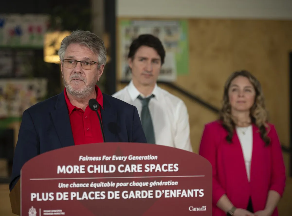 Then-MP John Aldag speaks during a press conference in Surrey, B.C., on March 28, 2024. (The Canadian Press/Tijana Martin)