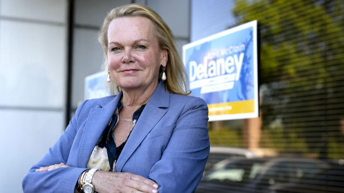 April McClain-Delaney, Democratic candidate for Maryland's 6th Congressional District, poses for a portrait, in Gaithersburg, Md., on Oct. 10, 2024. (Stephanie Scarbrough/AP Photo, File)