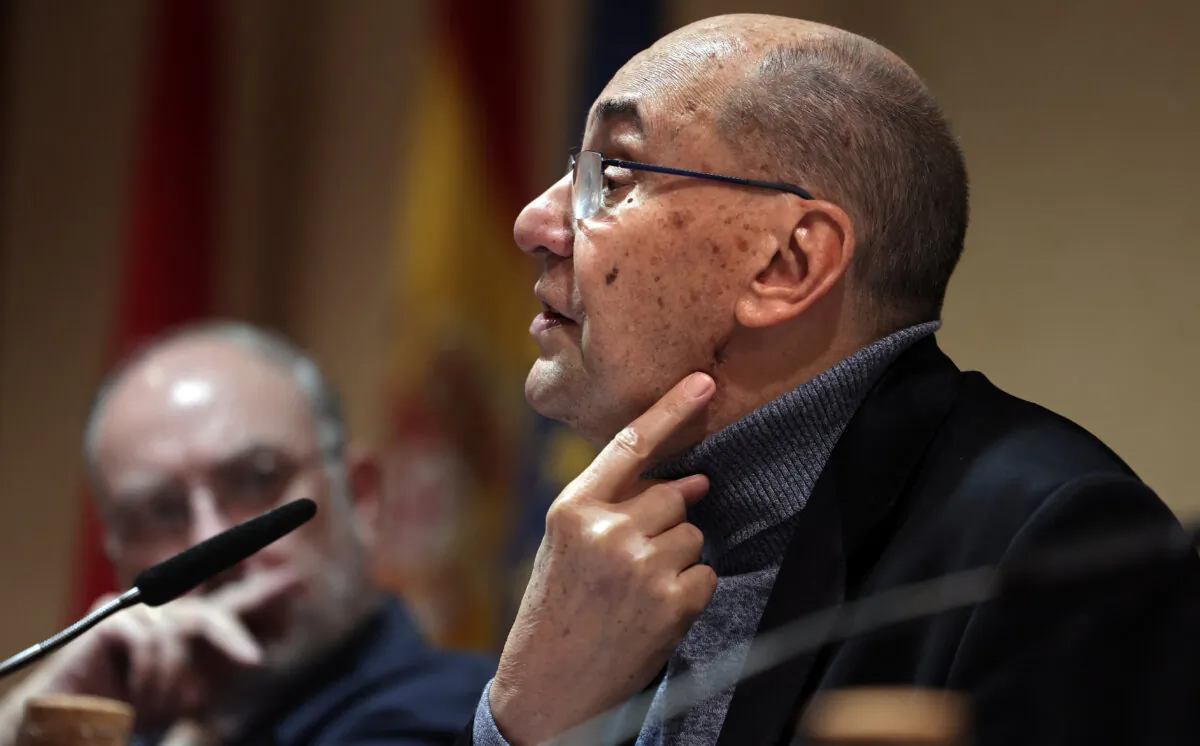 Co-founder of Spain's Vox Party, Alejo Vidal-Quadras, shows the point of exit of the bullet, as he talks on the assassination attempt he suffered in November 2023, in Madrid on Feb. 23, 2024. (Thomas Coex/AFP via Getty Images)
