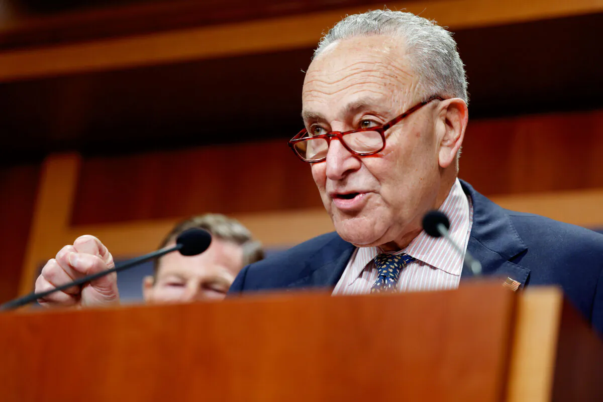 Senate Majority Leader Chuck Schumer (D-N.Y.) speaks during a news conference at the U.S. Capitol Building in Washington on Sept. 19, 2024. (Anna Moneymaker/Getty Images)