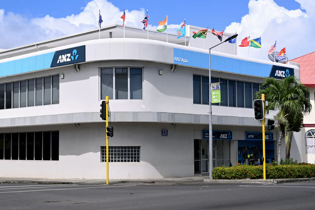 This photo taken on Oct. 27, 2024, shows a general view of an ANZ Bank branch in Samoa's capital of Apia. (William West/AFP via Getty Images)
