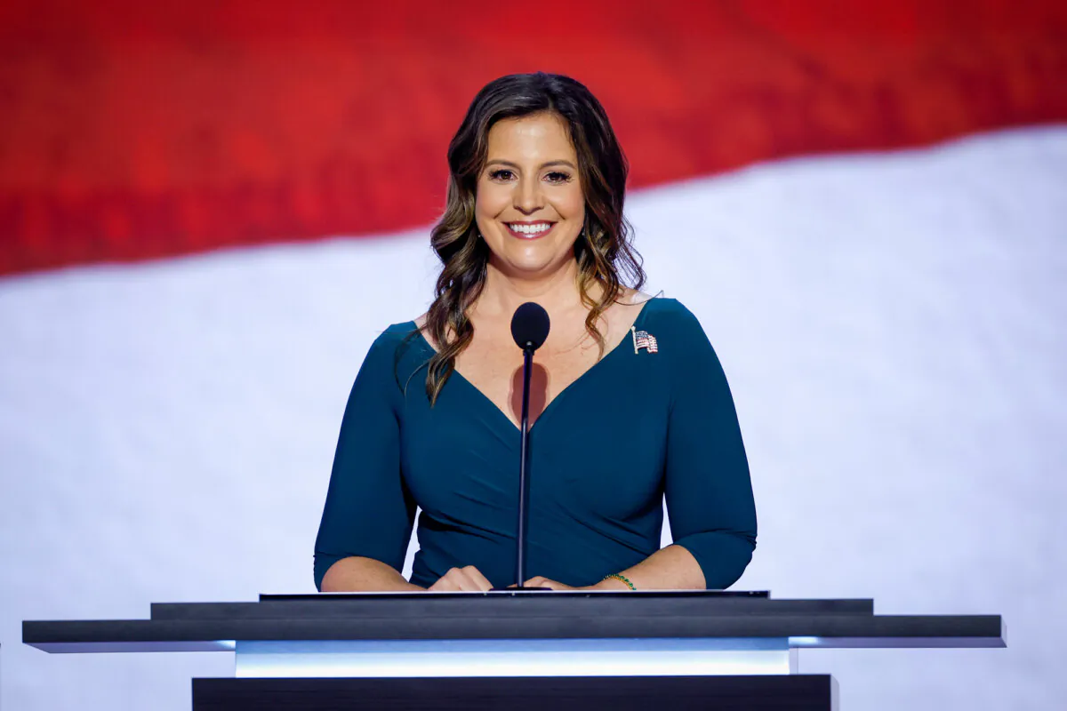 House Republican Conference chair Rep. Elise Stefanik (R-N.Y.) speaks at the Republican National Convention in Milwaukee on July 16, 2024. (Chip Somodevilla/Getty Images)