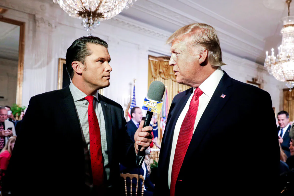 President Donald Trump is interviewed by "Fox and Friends" co-host Pete Hegseth at the White House on April 6, 2017. (Kevin Lamarque/Reuters)