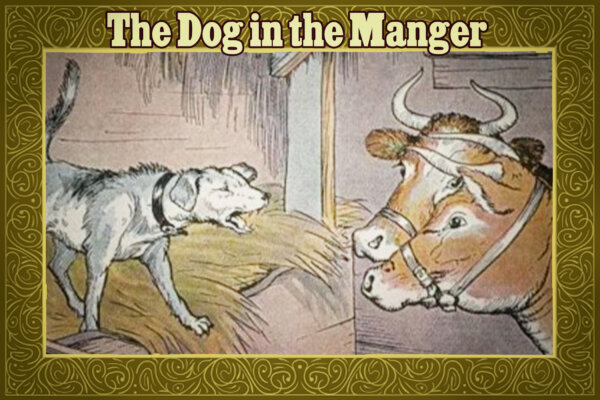 Aesop's Fables: Greedy Dog Doesn't Let Hungry Cattle Get Near Manger—Learns a Lesson