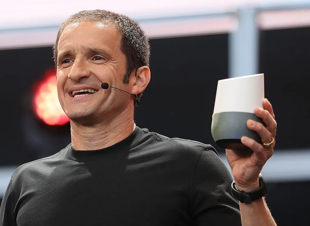 Mario Queiroz, Google vice president of product management, shows the new Google Home during Google I/O 2016 at Shoreline Amphitheatre in Mountain View, Calif., on May 19, 2016. (Justin Sullivan/Getty Images)