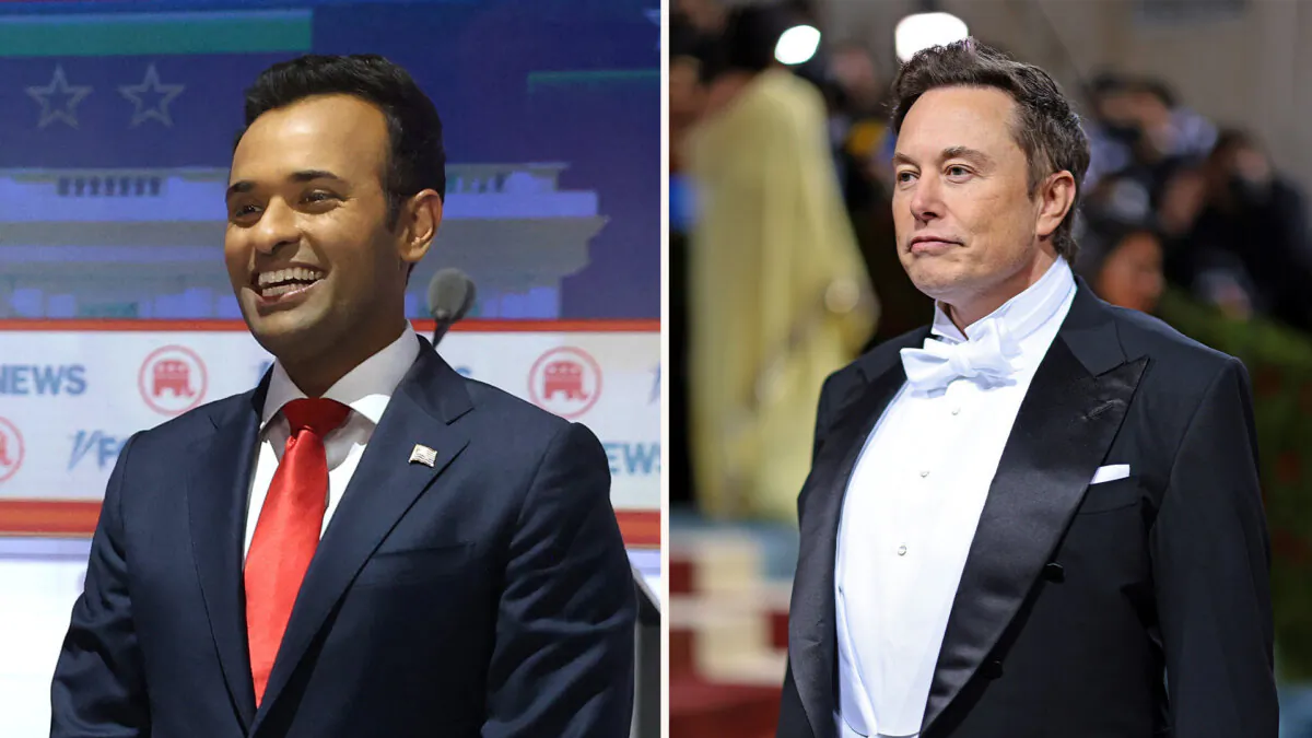 (Left) Entrepreneur and author Vivek Ramaswamy arrives on stage for the first Republican Presidential primary debate at the Fiserv Forum in Milwaukee, Wis., on Aug. 23, 2023. (Alex Wroblewski/AFP via Getty Images) (Right) Elon Musk attends the 2022 Met Gala celebrating "In America: An Anthology of Fashion" at The Metropolitan Museum of Art in New York City on May 2, 2022. (Dimitrios Kambouris/Getty Images for The Met Museum/Vogue)