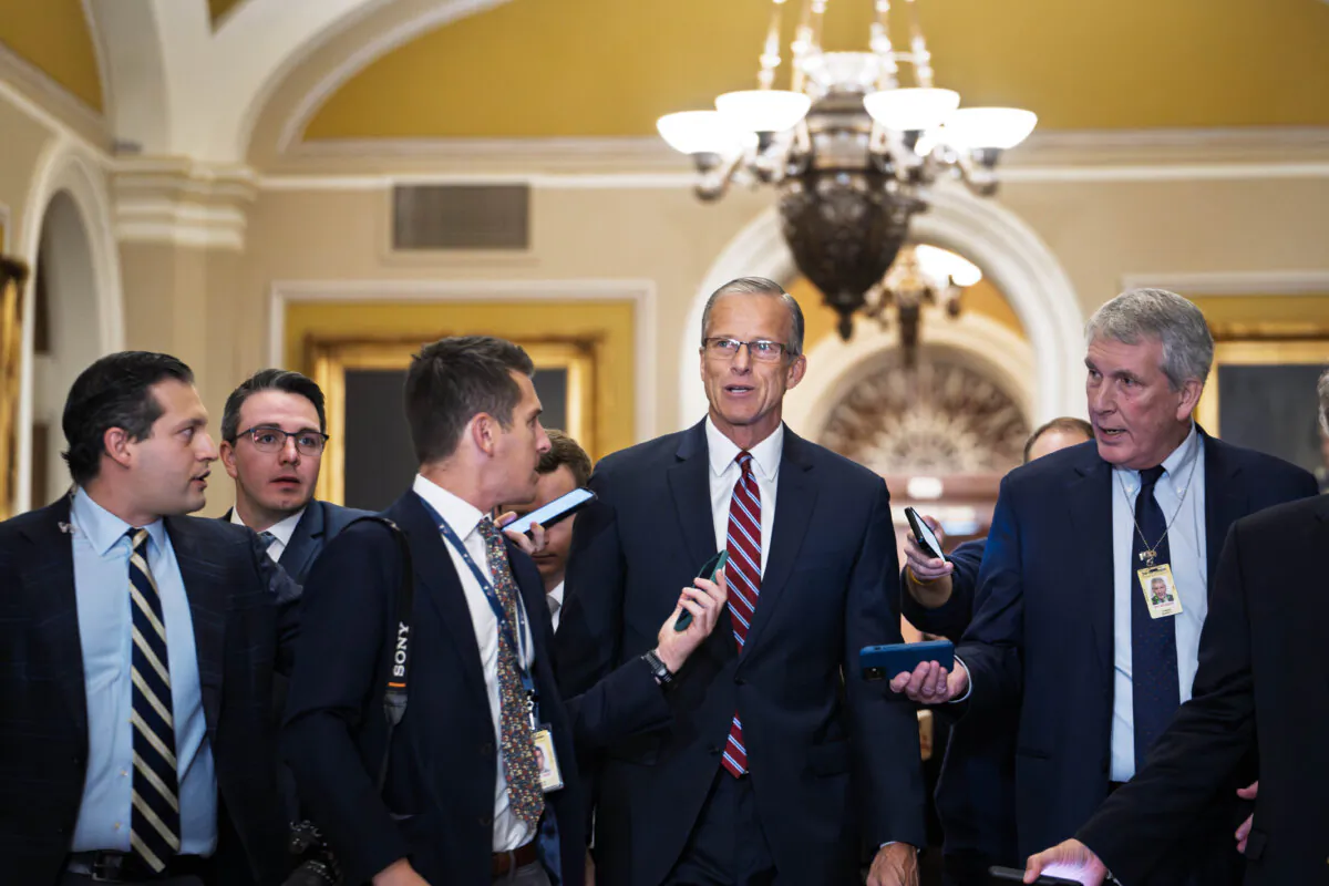 Sen. John Thune (R-S.D.) ahead of the Senate Republican leadership election in Washington on Nov. 13, 2024. (Madalina Vasiliu/The Epoch Times)