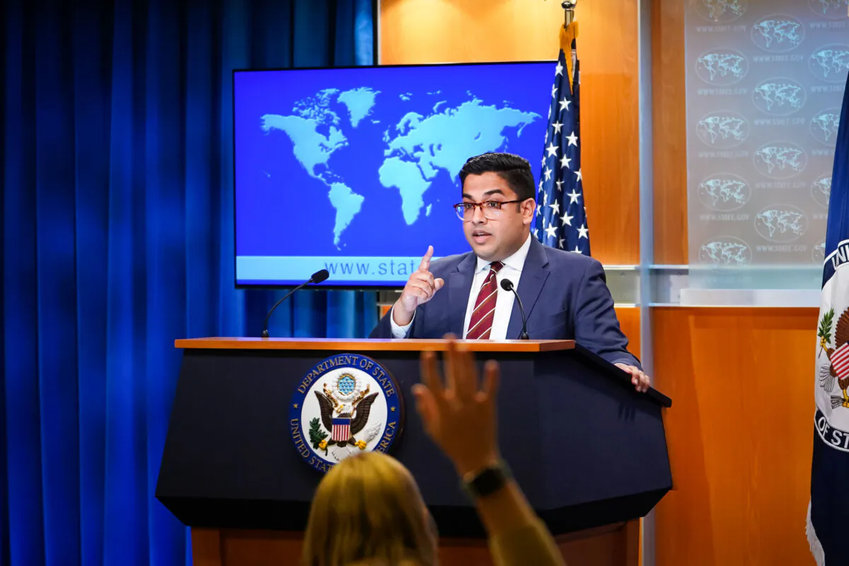State Department principal deputy spokesperson Vedant Patel speaks with reporters during a press briefing at the Department of State in Washington on July 27, 2023. (Madalina Vasiliu/The Epoch Times)