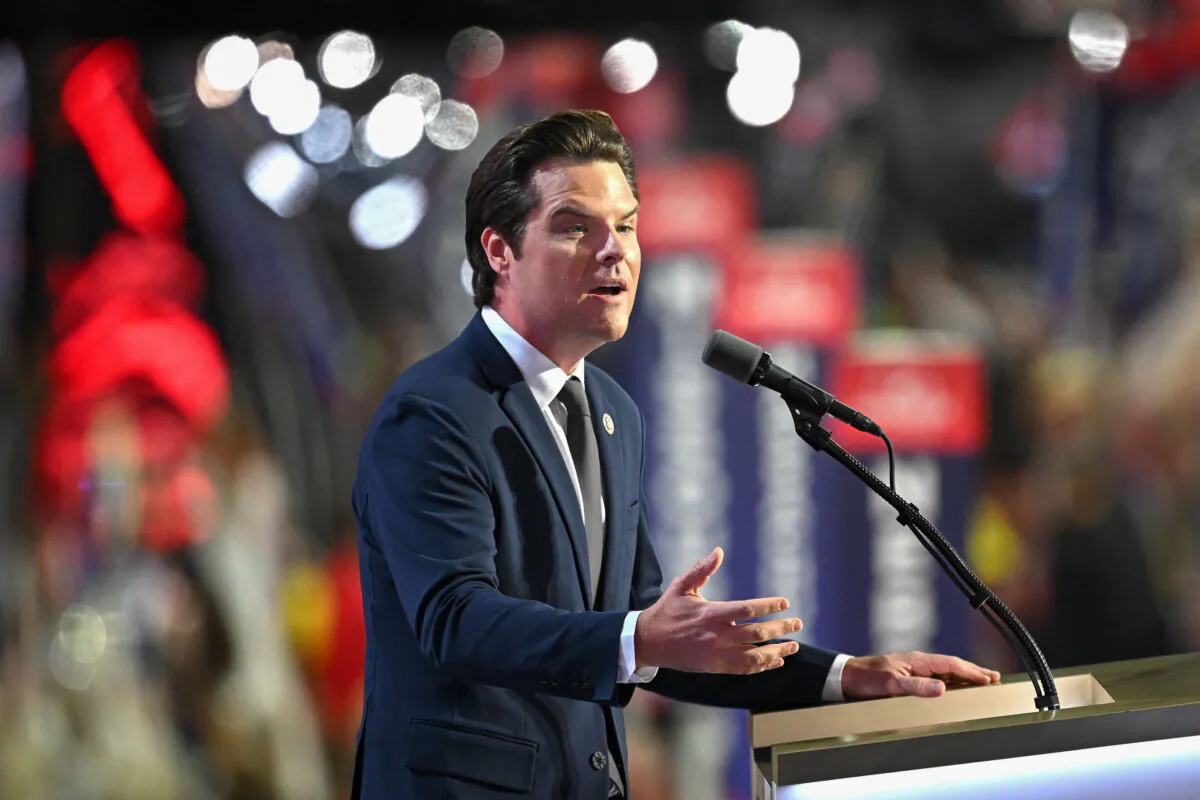 Rep. Matt Gaetz (R-FL) speaks on stage on the third day of the Republican National Convention at the Fiserv Forum on July 17, 2024 in Milwaukee, Wisconsin. (Leon Neal/Getty Images)