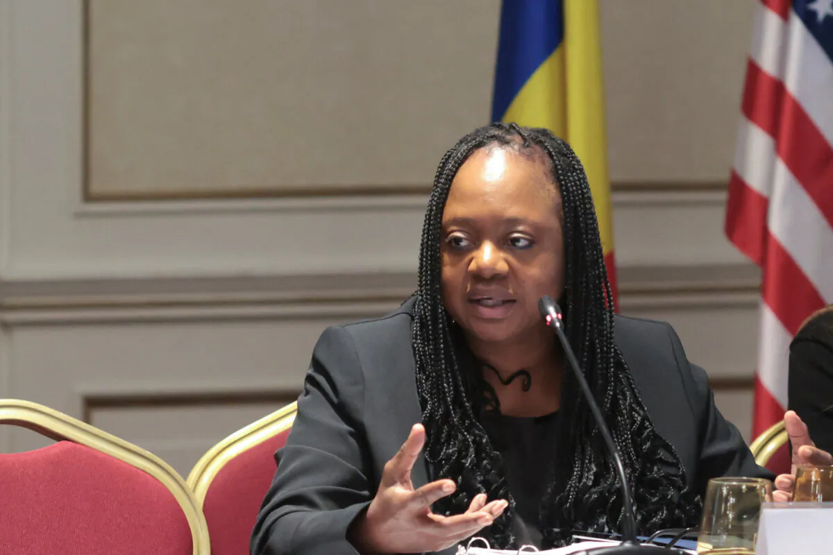 Under Secretary of State for Arms Control and International Security Bonnie Jenkins delivers a speech while attending the Global Forum to Prevent Radiological/Nuclear Terrorism, in Bucharest, Romania, on Nov. 13, 2024. (Inquam Photos/George Calin via Reuters)