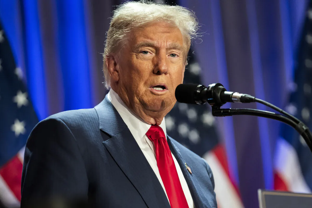 President-elect Donald Trump speaks at a House Republican Conference meeting at the Hyatt Regency on Capitol Hill in Washington on Nov. 13, 2024. (Allison Robbert/Pool/Getty Images)