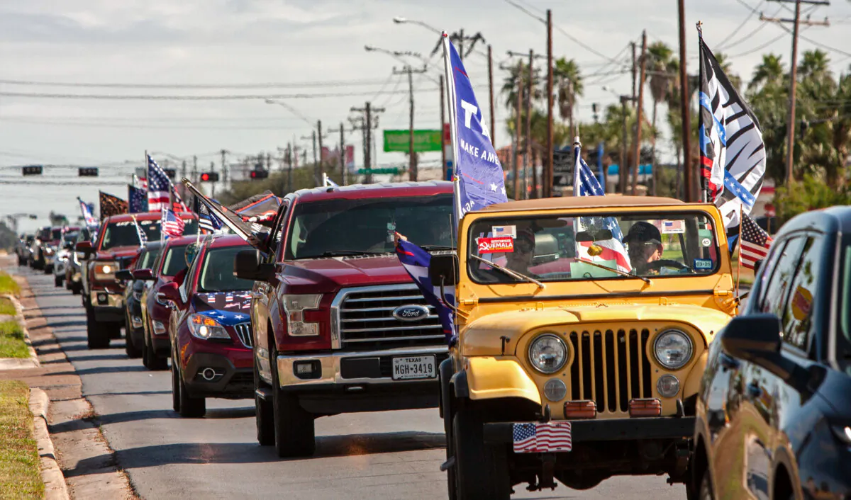 Trump supporters participate in a victory rally in McAllen, Texas, on Nov. 9, 2024. (Bobby Sanchez/The Epoch Times)