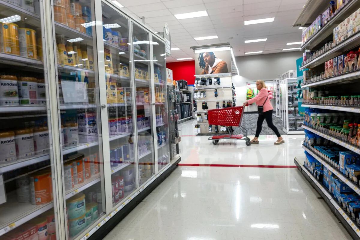 Products are locked behind glass at a Target store in the Harlem neighborhood of New York City on Sept. 28, 2023. (Spencer Platt/Getty Images)