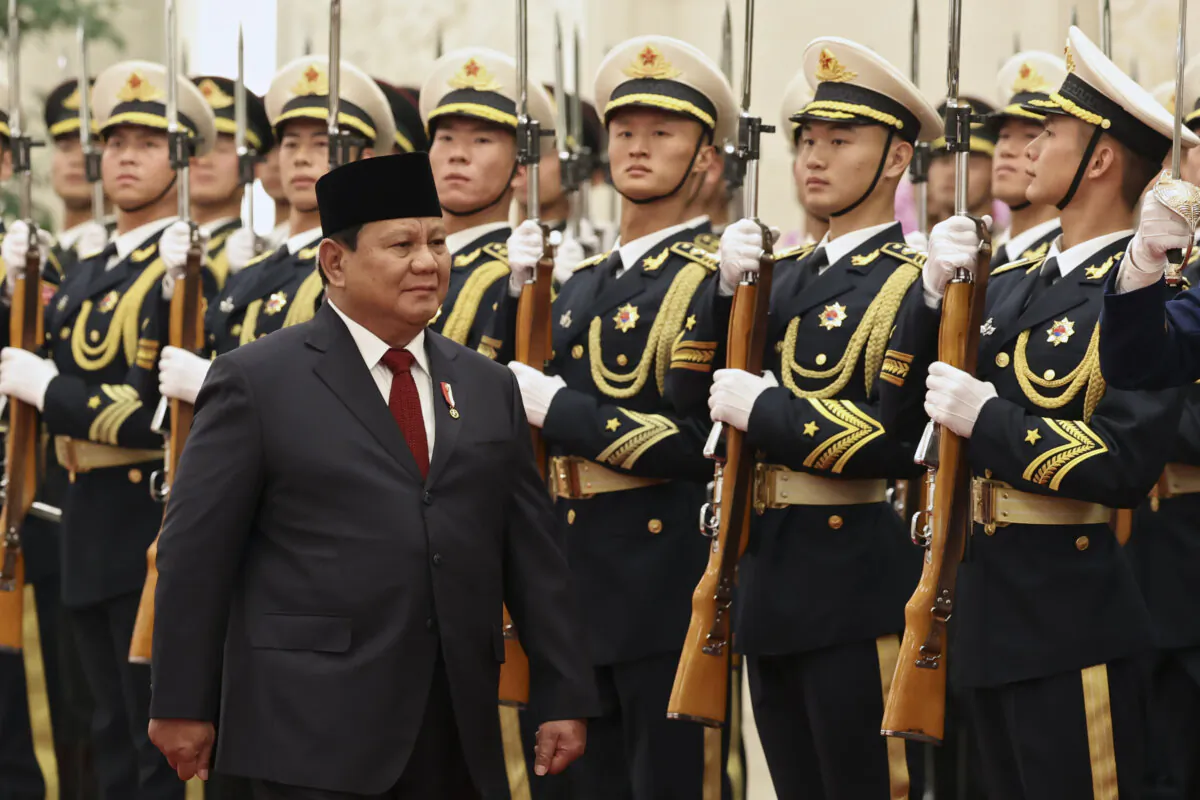 Indonesian President Prabowo Subianto reviews the honor guard during a welcome ceremony  at The Great Hall Of The People on Nov. 9, 2024 in Beijing, China. (Florence Lo - Pool / Getty Images)