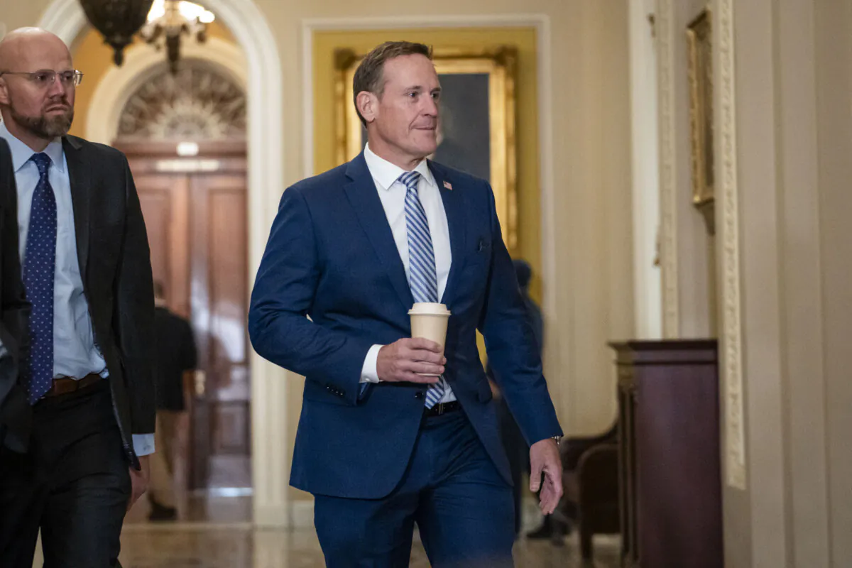 Sen. Ted Budd (R-N.C.) walks in ahead of the Senate Republican leadership election in Washington on Nov. 13, 2024. (Madalina Vasiliu/The Epoch Times)