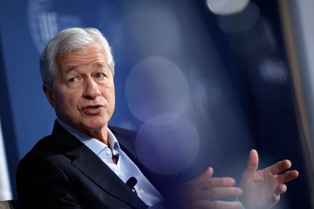 JPMorgan Chase CEO Jamie Dimon speaks at The Institute of International Finance annual membership meeting at the Ronald Reagan Building in Washington on Oct. 24, 2024. (Kevin Dietsch/Getty Images)