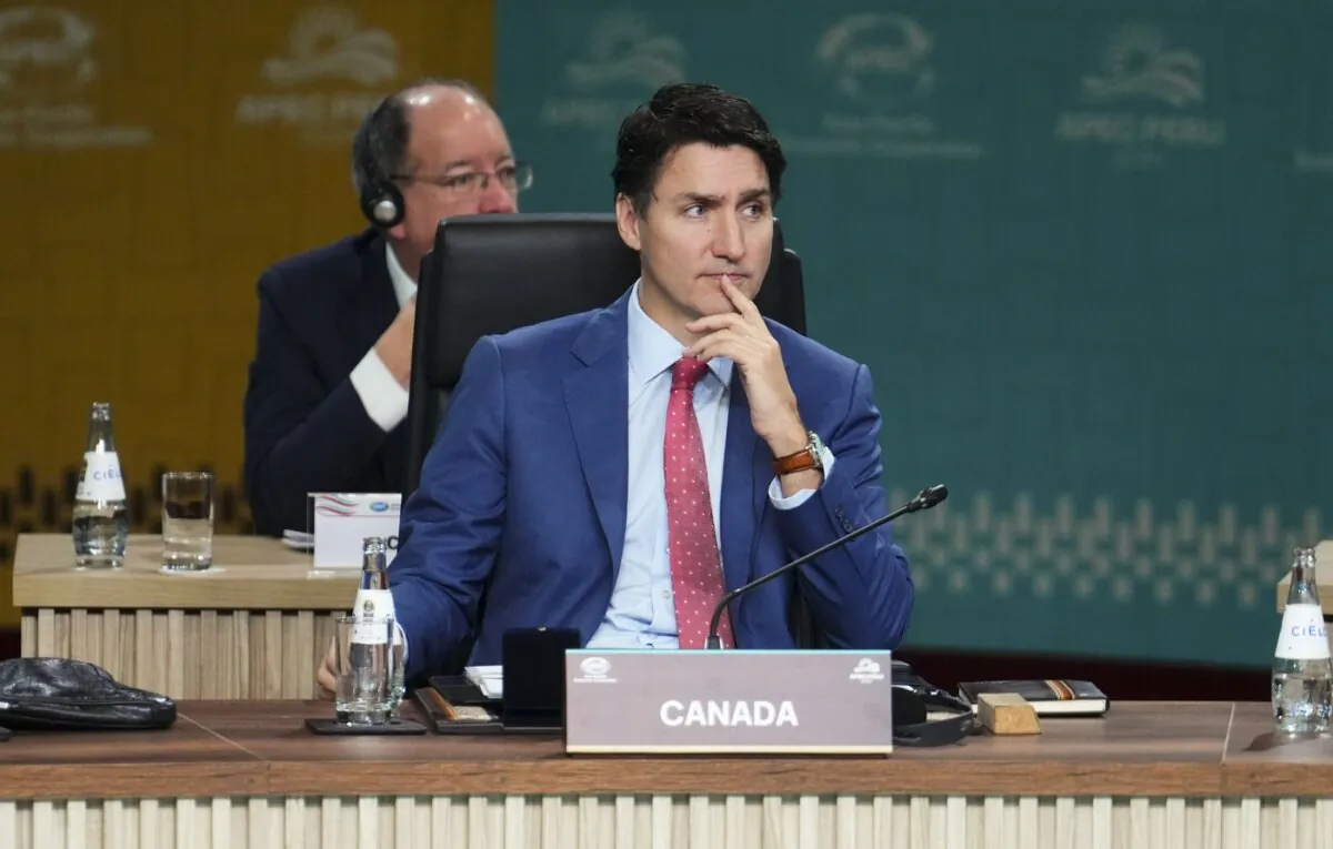 Prime Minister Justin Trudeau takes part in the Economic Leaders’ Meeting during the Asia-Pacific Economic Cooperation summit in Lima, Peru, on Nov. 16, 2024. (The Canadian Press/Sean Kilpatrick)
