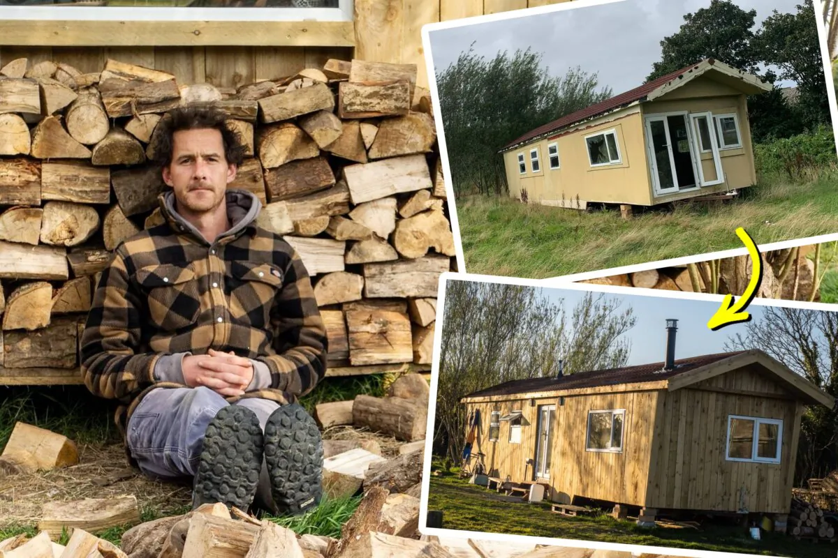 Benn Berkeley transformed an old static caravan into a log cabin, spending just over $12,000. (Benn Berkeley / SWNS)