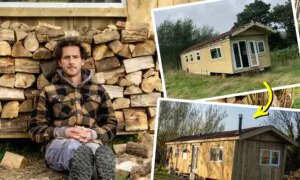 Man Converts Static Caravan Into Off-Grid Log Cabin for Just $12K